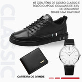 Queima Estoque - Tênis de Couro Masculino Classic [kit Tênis + Relógio]