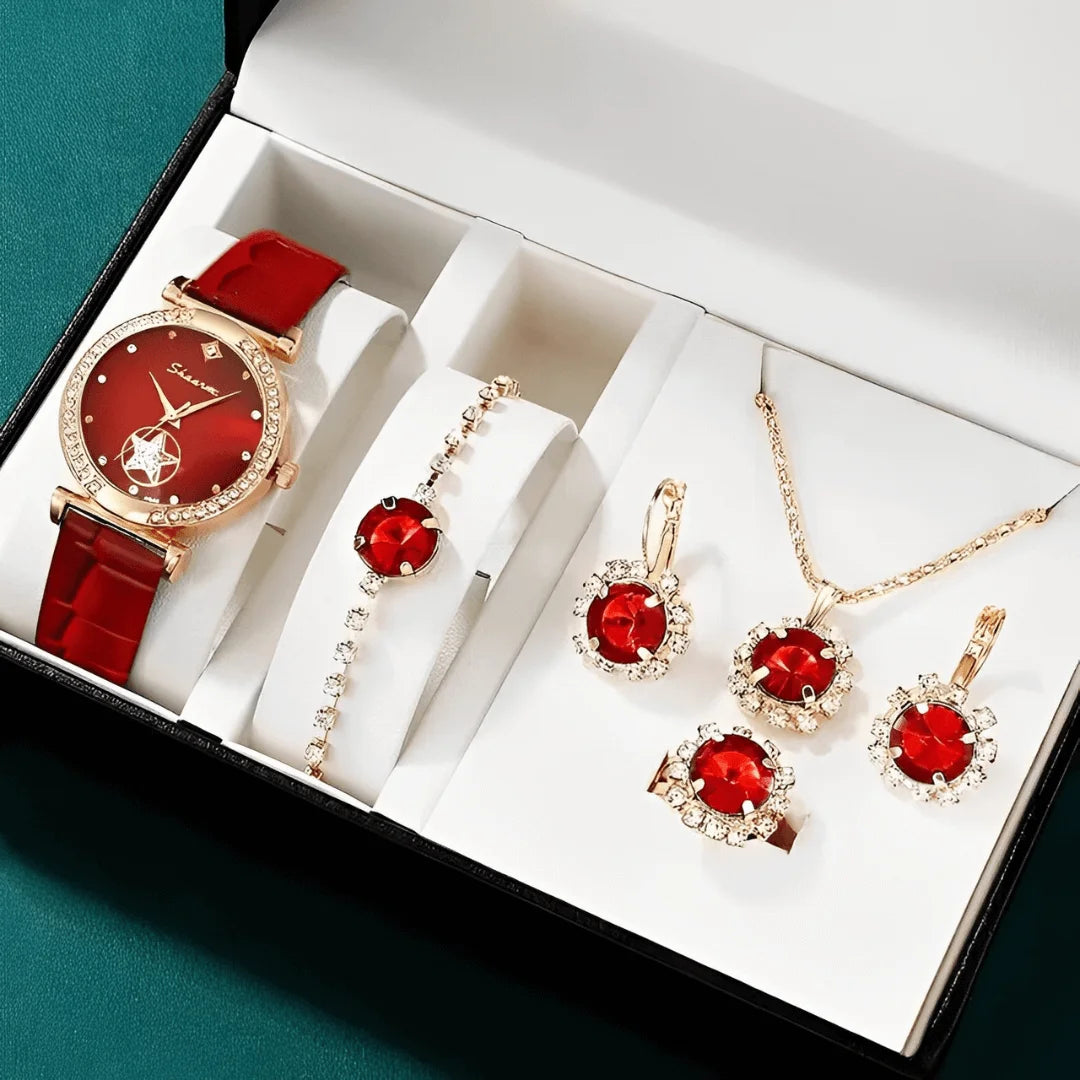 Relógio Feminino Rubi Real - Compre 1, Leve 4 [Brinde Pulseira, Colar, Anel, Brincos]
