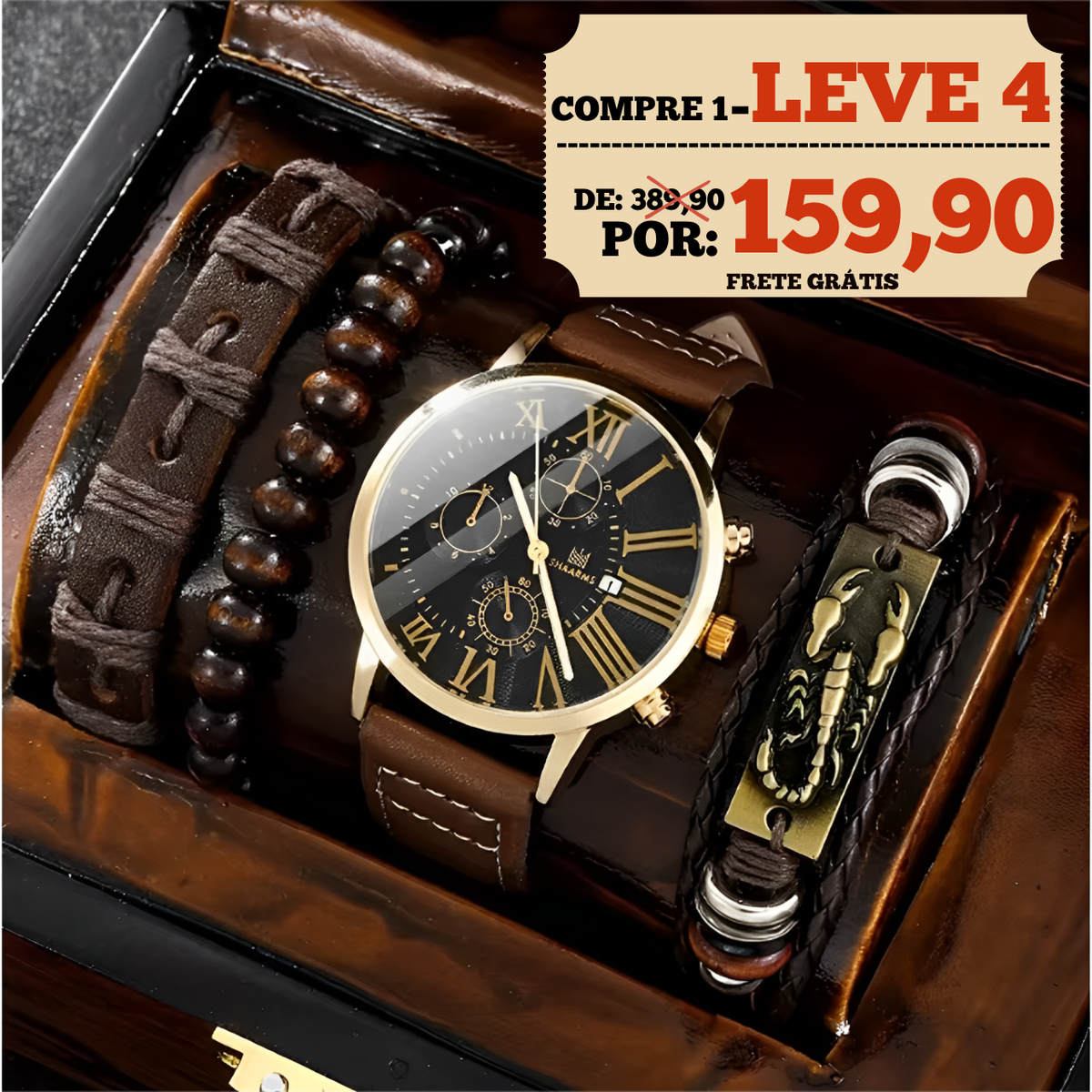 [COMPRE 1, LEVE 4] Relógio Majestic Gold - [Brinde 3 Pulseiras]