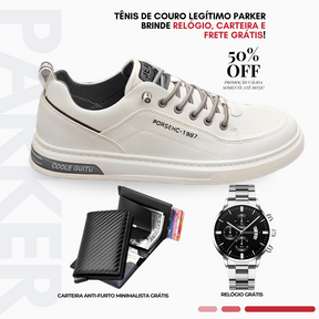 Tênis de Couro Masculino Parker [Brinde Relógio e Carteira Minimalista]