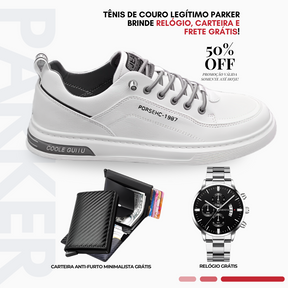 Tênis de Couro Masculino Parker [Brinde Relógio e Carteira Minimalista]