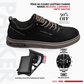 Tênis de Couro Masculino Parker [Brinde Relógio e Carteira Minimalista]