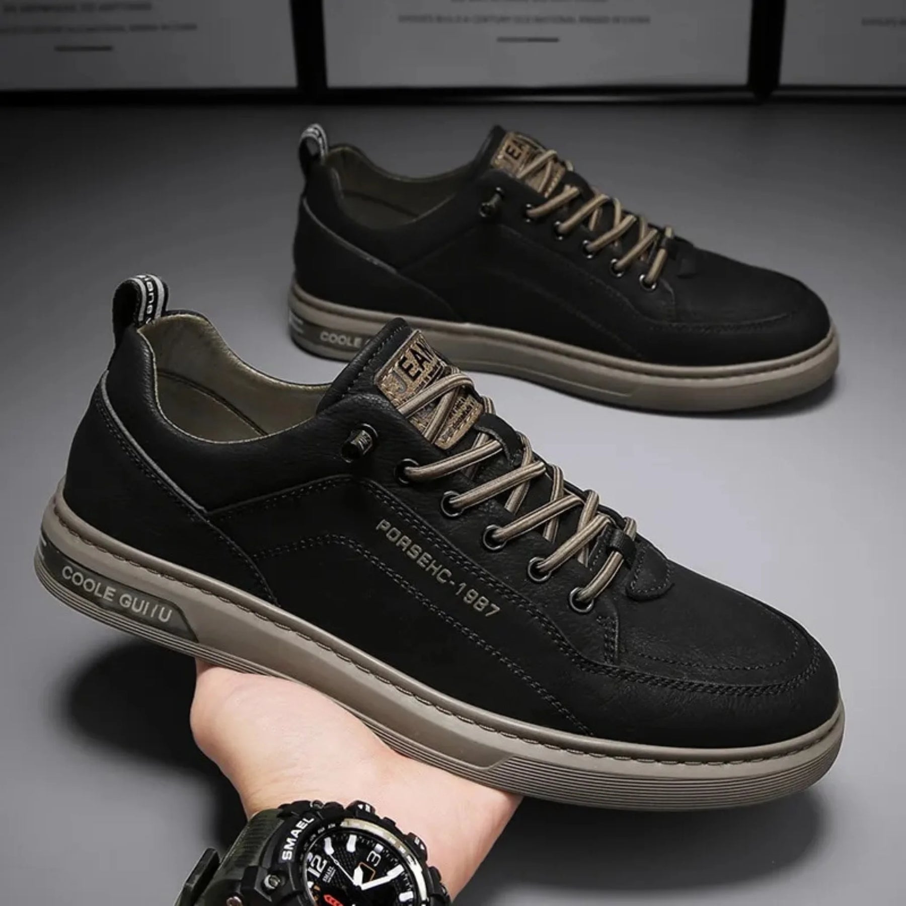 Queima Estoque - Tênis de Couro Masculino Parker - Kit 2 Pares [BRINDE RELÓGIO]