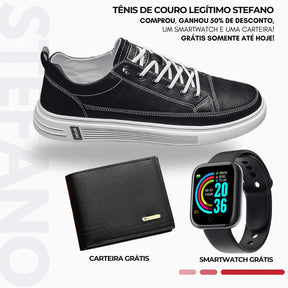 Queima Estoque - Tênis de Couro Masculino Stefano [Brinde Smartwatch + Carteira]