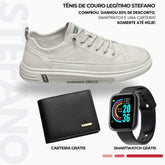 Queima Estoque - Tênis de Couro Masculino Stefano [Brinde Smartwatch + Carteira]